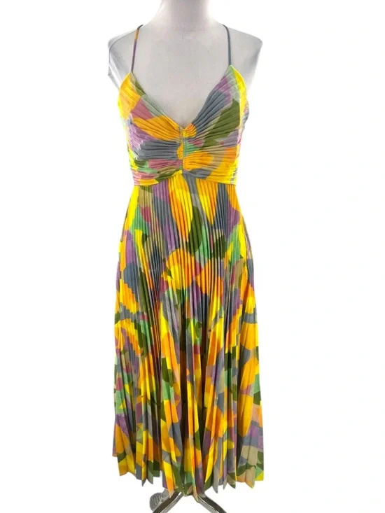 NWT ASTR the Label Blythe Floral Midi Dress yellow lilac abstract Sz M - Picture 6 of 11